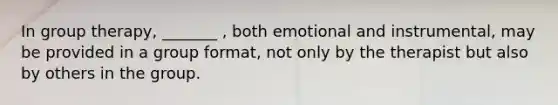 In group therapy, _______ , both emotional and instrumental, may be provided in a group format, not only by the therapist but also by others in the group.