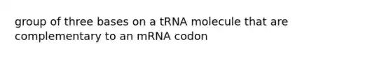 group of three bases on a tRNA molecule that are complementary to an mRNA codon