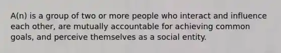 A(n) is a group of two or more people who interact and influence each other, are mutually accountable for achieving common goals, and perceive themselves as a social entity.