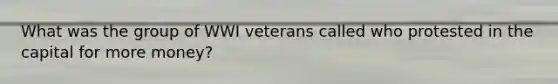 What was the group of WWI veterans called who protested in the capital for more money?