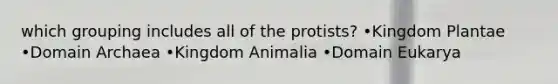 which grouping includes all of the protists? •Kingdom Plantae •Domain Archaea •Kingdom Animalia •Domain Eukarya