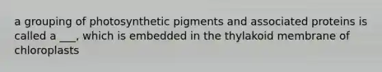 a grouping of photosynthetic pigments and associated proteins is called a ___, which is embedded in the thylakoid membrane of chloroplasts