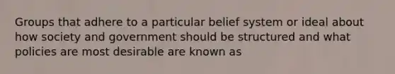 Groups that adhere to a particular belief system or ideal about how society and government should be structured and what policies are most desirable are known as