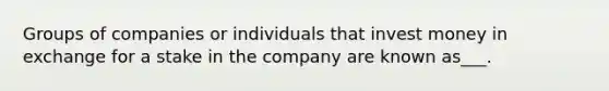 Groups of companies or individuals that invest money in exchange for a stake in the company are known as___.