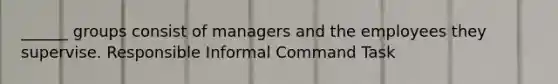 ______ groups consist of managers and the employees they supervise. Responsible Informal Command Task