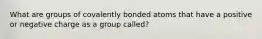 What are groups of covalently bonded atoms that have a positive or negative charge as a group called?