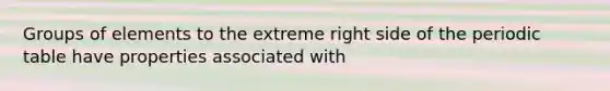 Groups of elements to the extreme right side of the periodic table have properties associated with