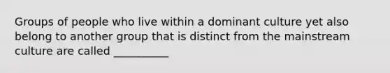 Groups of people who live within a dominant culture yet also belong to another group that is distinct from the mainstream culture are called __________