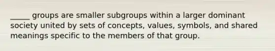 _____ groups are smaller subgroups within a larger dominant society united by sets of concepts, values, symbols, and shared meanings specific to the members of that group.