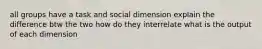 all groups have a task and social dimension explain the difference btw the two how do they interrelate what is the output of each dimension