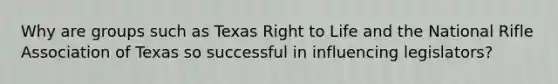 Why are groups such as Texas Right to Life and the National Rifle Association of Texas so successful in influencing legislators?