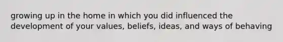 growing up in the home in which you did influenced the development of your values, beliefs, ideas, and ways of behaving