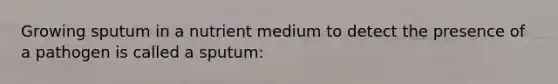 Growing sputum in a nutrient medium to detect the presence of a pathogen is called a sputum: