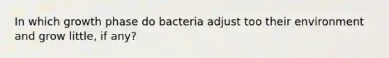 In which growth phase do bacteria adjust too their environment and grow little, if any?