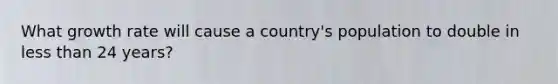 What growth rate will cause a country's population to double in less than 24 years?