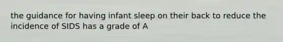 the guidance for having infant sleep on their back to reduce the incidence of SIDS has a grade of A