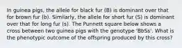 In guinea pigs, the allele for black fur (B) is dominant over that for brown fur (b). Similarly, the allele for short fur (S) is dominant over that for long fur (s). The Punnett square below shows a cross between two guinea pigs with the genotype 'BbSs'. What is the phenotypic outcome of the offspring produced by this cross?