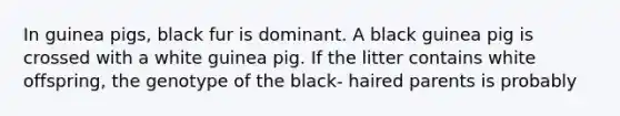 In guinea pigs, black fur is dominant. A black guinea pig is crossed with a white guinea pig. If the litter contains white offspring, the genotype of the black- haired parents is probably