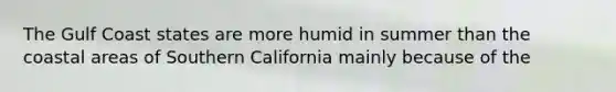 ​The Gulf Coast states are more humid in summer than the coastal areas of Southern California mainly because of the