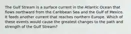 The Gulf Stream is a surface current in the Atlantic Ocean that flows northward from the Caribbean Sea and the Gulf of Mexico. It feeds another current that reaches northern Europe. Which of these events would cause the greatest changes to the path and strength of the Gulf Stream?