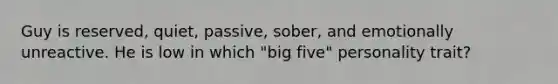 Guy is reserved, quiet, passive, sober, and emotionally unreactive. He is low in which "big five" personality trait?