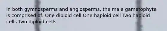 In both gymnosperms and angiosperms, the male gametophyte is comprised of: One diploid cell One haploid cell Two haploid cells Two diploid cells