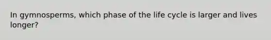 In gymnosperms, which phase of the life cycle is larger and lives longer?