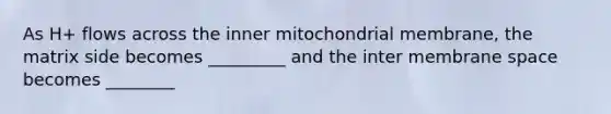 As H+ flows across the inner mitochondrial membrane, the matrix side becomes _________ and the inter membrane space becomes ________