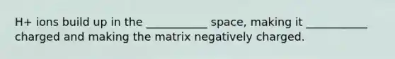 H+ ions build up in the ___________ space, making it ___________ charged and making the matrix negatively charged.