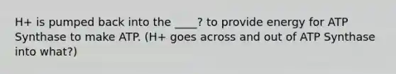H+ is pumped back into the ____? to provide energy for ATP Synthase to make ATP. (H+ goes across and out of ATP Synthase into what?)