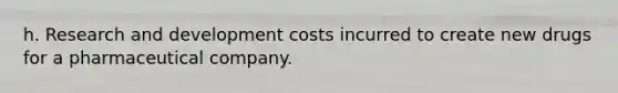 h. Research and development costs incurred to create new drugs for a pharmaceutical company.