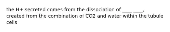 the H+ secreted comes from the dissociation of ____ ____, created from the combination of CO2 and water within the tubule cells