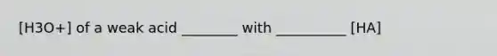 [H3O+] of a weak acid ________ with __________ [HA]