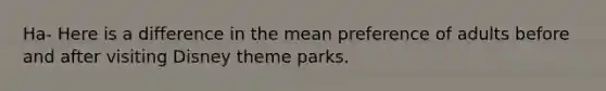 Ha- Here is a difference in the mean preference of adults before and after visiting Disney theme parks.