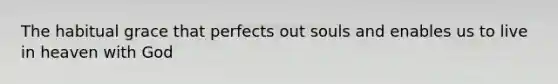 The habitual grace that perfects out souls and enables us to live in heaven with God