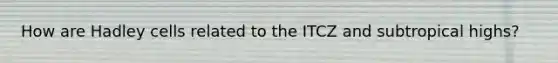 How are Hadley cells related to the ITCZ and subtropical highs?
