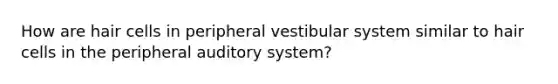 How are hair cells in peripheral vestibular system similar to hair cells in the peripheral auditory system?