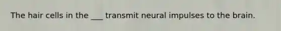 The hair cells in the ___ transmit neural impulses to the brain.