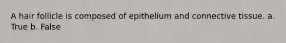 A hair follicle is composed of epithelium and connective tissue. a. True b. False