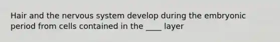 Hair and the nervous system develop during the embryonic period from cells contained in the ____ layer