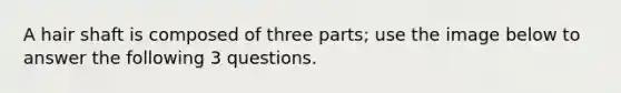 A hair shaft is composed of three parts; use the image below to answer the following 3 questions.