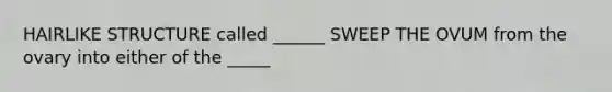 HAIRLIKE STRUCTURE called ______ SWEEP THE OVUM from the ovary into either of the _____