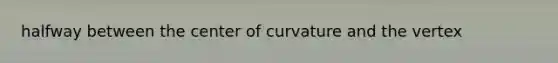 halfway between the center of curvature and the vertex