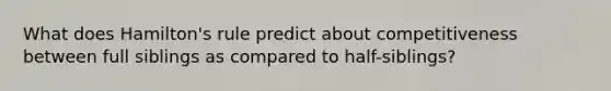 What does Hamilton's rule predict about competitiveness between full siblings as compared to half-siblings?