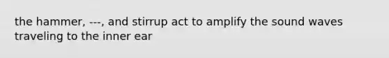 the hammer, ---, and stirrup act to amplify the sound waves traveling to the inner ear