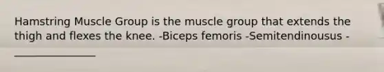 Hamstring Muscle Group is the muscle group that extends the thigh and flexes the knee. -Biceps femoris -Semitendinousus -_______________