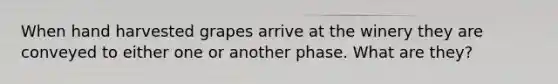 When hand harvested grapes arrive at the winery they are conveyed to either one or another phase. What are they?