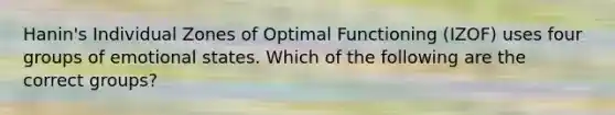 Hanin's Individual Zones of Optimal Functioning (IZOF) uses four groups of emotional states. Which of the following are the correct groups?