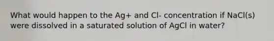 What would happen to the Ag+ and Cl- concentration if NaCl(s) were dissolved in a saturated solution of AgCl in water?