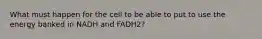 What must happen for the cell to be able to put to use the energy banked in NADH and FADH2?